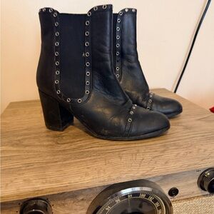 M. Gemi Black Heeled Boots with Silver Studs
